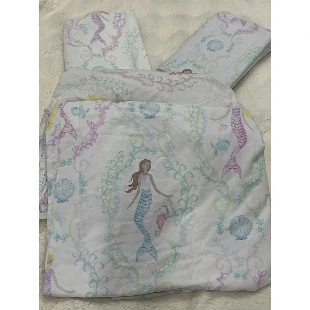 Pottery Barn Kids 100% Organic Cotton Mermaid Twin Sheet Set 4 Piece